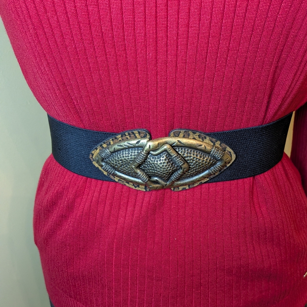 Black Elastic Belt with Brass Buckle M/L